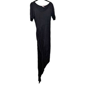 Coco Avante Short Sleeve Jersey Knit Asymmetric Hem Midi Dress Black Large